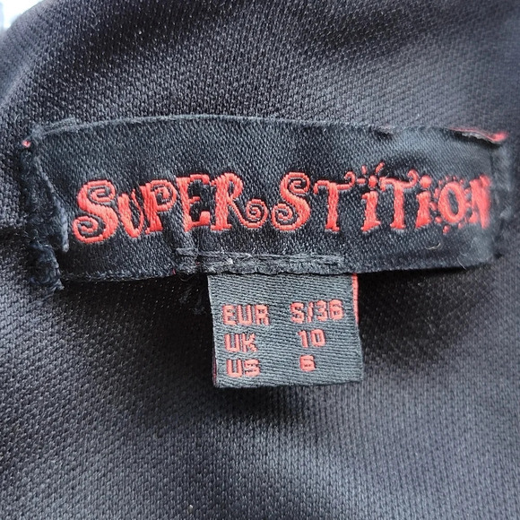 Superstition Black Dress Pink Red White Flowers Sleeveless Zipper Back  UK 10 - Picture 8 of 9